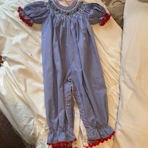 One piece ladybug smocked gingham set!